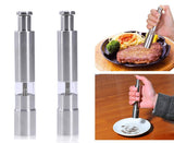 Salt and Pepper Grinder Set of 2,Stainless Steel Push Button Grinder Modern Design Thumb Grinder, for Black Pepper, Sea Salt
