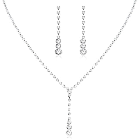 Bridal Wedding Jewelry Set Rhinestone Wedding Jewelry Set Silver Bridal Necklace Earrings Set Brides Bridesmaid Prom Costume In Australia - Darrahopens