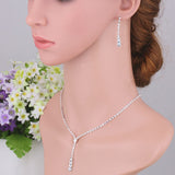 Bridal Wedding Jewelry Set Rhinestone Wedding Jewelry Set Silver Bridal Necklace Earrings Set Brides Bridesmaid Prom Costume