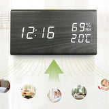 Digital Alarm Clocks Wooden LED Time Display for Bedrooms with Humidity&Temperature Detect Smart LED Digital Clock