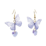 Lightweight Unique Butterfly Wing Earrings Chiffon Fabric Dragonfly Wing Heart Gem Earrings for Women Girls Vacations Gifts
