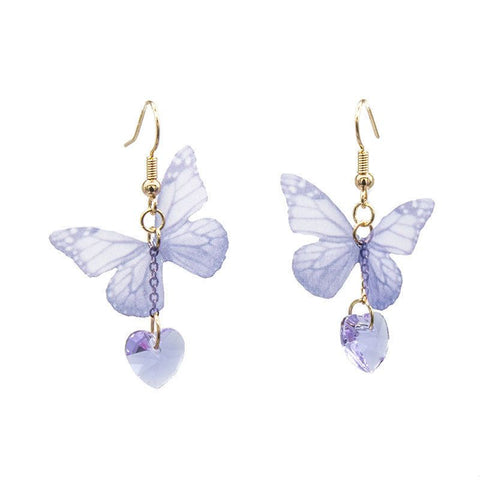 Lightweight Unique Butterfly Wing Earrings Chiffon Fabric Dragonfly Wing Heart Gem Earrings for Women Girls Vacations Gifts