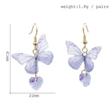 Lightweight Unique Butterfly Wing Earrings Chiffon Fabric Dragonfly Wing Heart Gem Earrings for Women Girls Vacations Gifts