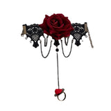 Gothic Lace Bracelet with Finger Ring Rose Flower Slave Bracelet Lolita Party Harness Hand Chain for Women Bride Girls In Australia - Darrahopens