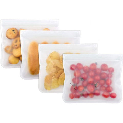Reusable Food Storage Bags,Silicone Food Bag Reusable Sandwich Bags Kids Snack Bags,4 Pack Leakproof Bag Freezer Bags
