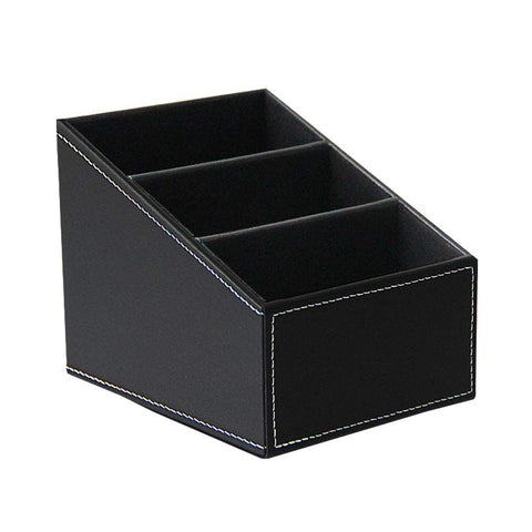 Remote Control Holder PU Leather Storage Container for TV Remote Phone Eyeglasses Desk Organizer （Black ）