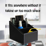 Remote Control Holder PU Leather Storage Container for TV Remote Phone Eyeglasses Desk Organizer （Black ）