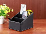 Remote Control Holder PU Leather Storage Container for TV Remote Phone Eyeglasses Desk Organizer （Black ）