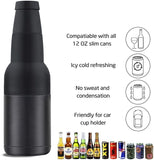 Beer Holder Vacuum Insulated Double Walled Stainless Steel Beer Can and Bottle Cooler with Beer Opener Eco Friendly Free (black)