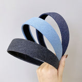 denim headband 3 3/16 inches wide fabric covered hair band headband denim jean (Dark blue and black and blue ) In Australia - Darrahopens