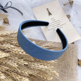 denim headband 3 3/16 inches wide fabric covered hair band headband denim jean (Dark blue and black and blue )