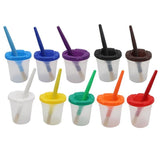 Art Supply 10 Piece Children's No Spill Paint Cups with Colored Lids and 10 Piece Large Round Brush Set with Plastic Handles In Australia - Darrahopens