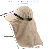 Hat, Wide Fishing Cap with Adjustable Chin Strap and Neck Flap for Outdoor Travel Summer Beach（ Khaki ）