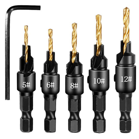 Hex Shank Countersink Drill Bit Power Tools Accessories for Plastic Metal Woodworking Tool by Power Drill 5Pcs/Set #5#6#8#10#12 In Australia - Darrahopens