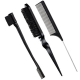 Back Hair Brush Set Bristle Hair Brush Edge Control Brush Teasing Comb for Women Baby Kids' Black Hair (Black)
