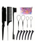 Back Hair Brush Set Bristle Hair Brush Edge Control Brush Teasing Comb for Women Baby Kids' Black Hair (Black)