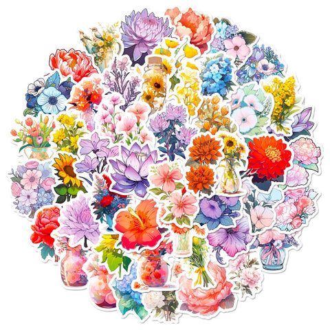 50 PCS Cute Flower Stickers Waterproof Flower Stickers for Water Bottle,Vinyl, Aesthetic, Trendy, Waterproof Stickers and Decals