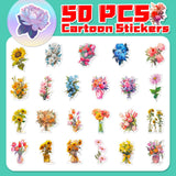50 PCS Cute Flower Stickers Waterproof Flower Stickers for Water Bottle,Vinyl, Aesthetic, Trendy, Waterproof Stickers and Decals