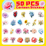 50 PCS Cute Flower Stickers Waterproof Flower Stickers for Water Bottle,Vinyl, Aesthetic, Trendy, Waterproof Stickers and Decals