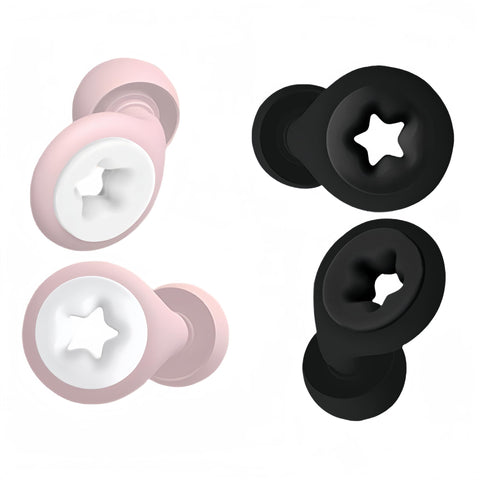 Star-Shaped Noise Reduction Ear Plugs - Black/Pink - Soft Silicone-8 Tips (S/M/L) - 26dB Reduction-Enhance Focus & Sleep Quality
