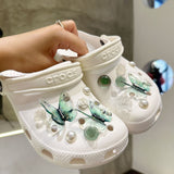 Butterfly Shoe Decoration Charms,Bling Shoe Accessories DIY Charms Chains for Women Clogs Sandals,Fashion Pearl Camellia Rose In Australia - Darrahopens