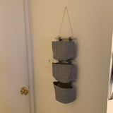 Cotton Linen Fabric Closet Detachable Foldable Washable Hanging Storage Bag with 3 Pockets Over The Wall Door Organizer for Room