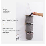 Cotton Linen Fabric Closet Detachable Foldable Washable Hanging Storage Bag with 3 Pockets Over The Wall Door Organizer for Room