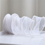 40mm Width Pearl Edge Silk Ribbon for Craft Hair Bow Gift Wrapping Wedding Decoration Dress Sewing Lace Trim（3pcs）