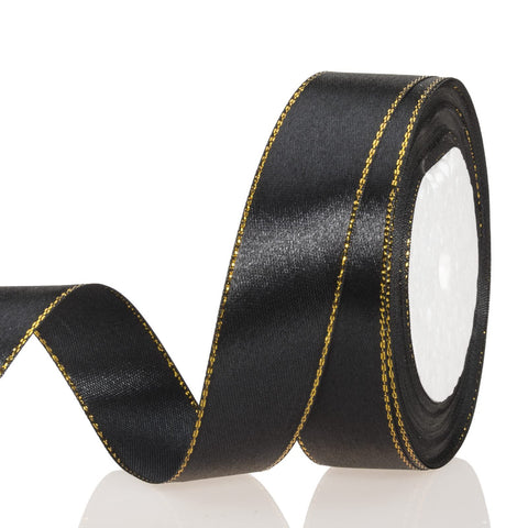 Thin Black and Gold Satin Ribbon with Gold Edges Border Fabric Ribbons for Gift Wrapping Wedding Birthday Cake Decoration Floral In Australia - Darrahopens