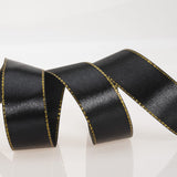 Thin Black and Gold Satin Ribbon with Gold Edges Border Fabric Ribbons for Gift Wrapping Wedding Birthday Cake Decoration Floral In Australia - Darrahopens