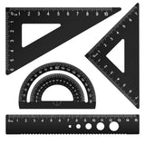 Triangular Ruler Set, 4 Pieces Aluminum Alloy Ruler, Geometric Protractor for Student,Draftsman, School Office Supplies(Black) In Australia - Darrahopens