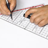 Transparent Template Ruler with Handle Protractor Scales Drafting Tool for Architectors Cartoonists Designers Engineers Triangle