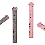 2 Pack Plastic Ruler Straight Ruler Cute Cartoon Cats Claw Ruler Plastic Measuring Tool for Student School Office,  Grey and Pink