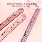 2 Pack Plastic Ruler Straight Ruler Cute Cartoon Cats Claw Ruler Plastic Measuring Tool for Student School Office,  Grey and Pink