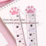 2 Pack Plastic Ruler Straight Ruler Cute Cartoon Cats Claw Ruler Plastic Measuring Tool for Student School Office,  Grey and Pink