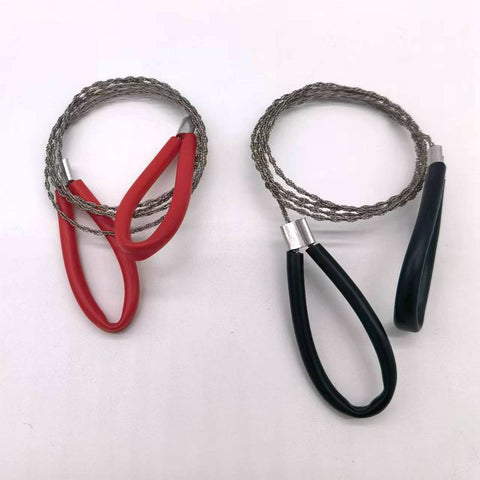 2 Pcs Pipe Cable Saw Stainless Steel Wire Saw Portable String Rope Saw Survival Wire Saw for Hiking Camping Hunting, Red & Black