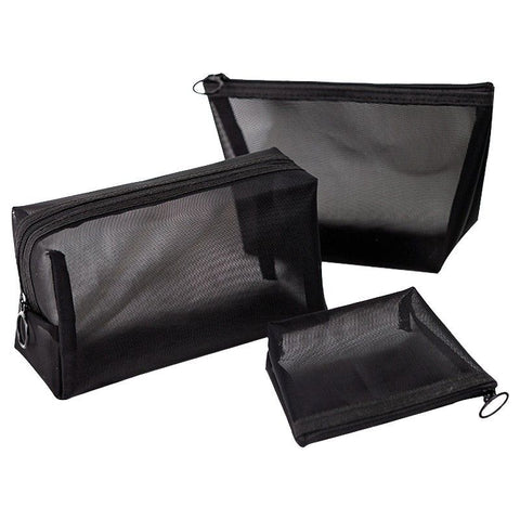 3 Pieces Mesh Makeup Bag Mesh Cosmetic Bag Purse Pouch Zipper Mesh Travel Bag Travel Purse Organizer Portable Pouch Bag , 3 Sizes