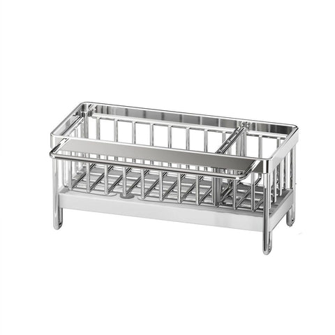 Dish Sponge Organizer with Divider, Rustproof 304 Stainless Steel Dish Brush Holder Storage for Bathroom, Silver