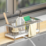 Dish Sponge Organizer with Divider, Rustproof 304 Stainless Steel Dish Brush Holder Storage for Bathroom, Silver