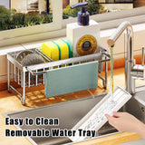 Dish Sponge Organizer with Divider, Rustproof 304 Stainless Steel Dish Brush Holder Storage for Bathroom, Silver