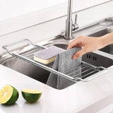 Stainless Steel Telescopic Kitchen Sink Storage Rack Sponge Holder Expandable Over The Sink Rack Organizer