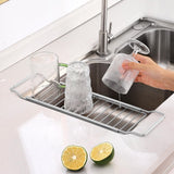 Stainless Steel Telescopic Kitchen Sink Storage Rack Sponge Holder Expandable Over The Sink Rack Organizer