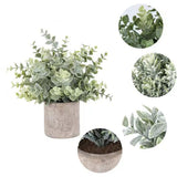 Mini Potted Fake Plants Artificial Plastic Eucalyptus Plants Topiaries for Home Office Desk Farmhouse Room Decor