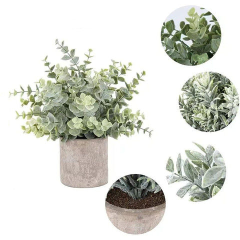 Mini Potted Fake Plants Artificial Plastic Eucalyptus Plants Topiaries for Home Office Desk Farmhouse Room Decor