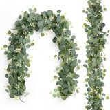 2pcs Artificial Fake Silver Dollar Eucalyptus Vines Table Runner for Wedding Arch Backdrop Table Centerpiece Home Mantle Decor