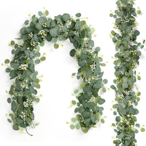 2pcs Artificial Fake Silver Dollar Eucalyptus Vines Table Runner for Wedding Arch Backdrop Table Centerpiece Home Mantle Decor