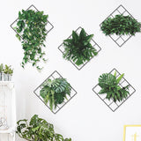 3D Vivid Green Plants Grid Wall Decal,Removable DIY Green Leaves Wall Sticker Home Decor Art Murals Paper Decoration for Bedroom