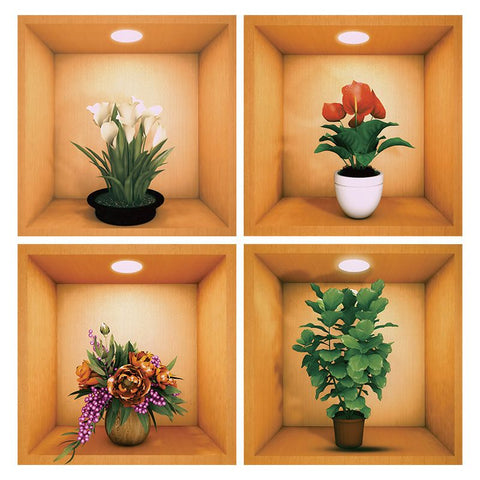 3D Vinyl Removable Wall Sticker Decals DIY, Set of 4 Plants False Niche Green Potted Plants Mural plant