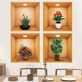 3D Vinyl Removable Wall Sticker Decals DIY, Set of 4 Plants False Niche Green Potted Plants Mural plant