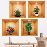 3D Vinyl Removable Wall Sticker Decals DIY, Set of 4 Plants False Niche Green Potted Plants Mural plant